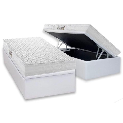 Cama Box Baú Solteiro: Colchão Anatômico Herval Ag65 Frontier + Base Crc Linhão White (88x188)