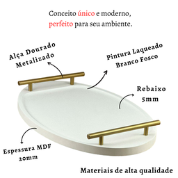 Bandeja Cantinho Café Decorativa da Manhã Escritório 46x26:branco/dourado - 7
