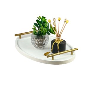 Bandeja Cantinho Café Decorativa da Manhã Escritório 46x26:branco/dourado