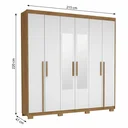 Ver imagem 3 de Guarda-Roupa Casal 6 Portas, 2 Gavetas, Pés e Espelho MDF Cuiabá Cinamomo/Off White