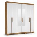 Ver imagem 2 de Guarda-Roupa Casal 6 Portas, 2 Gavetas, Pés e Espelho MDF Cuiabá Cinamomo/Off White