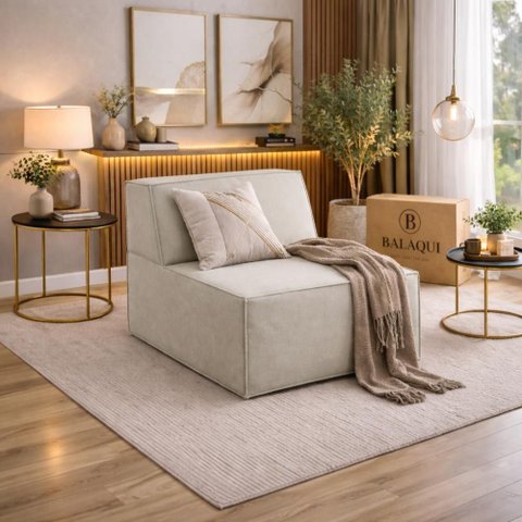 Poltrona Modular Puff Compacto Bouclê Confortável - Balaqui Cor:bege