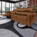 Ver imagem 1 de Sofá Sala de Cinema Elétrico Maldivas Reclinável Retrátil 4 Lugares 281cm Couro Caramelo Brilho G40