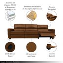 Ver imagem 3 de Sofá Sala de Cinema Elétrico Maldivas Reclinável Retrátil 4 Lugares 281cm Couro Caramelo Brilho G40