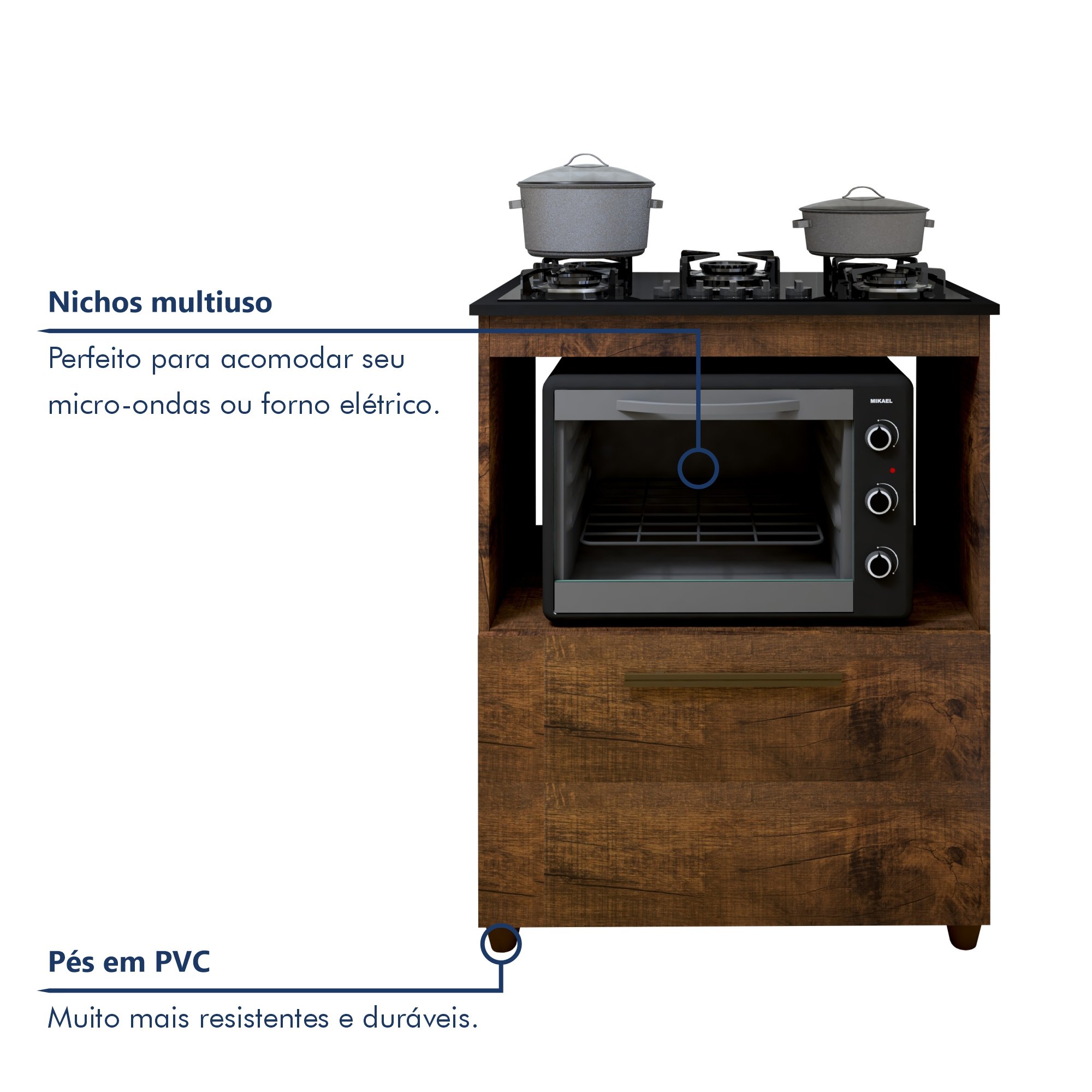 Balcão para Cooktop e Forno 1 Gaveta Smart Espresso Móveis - 2