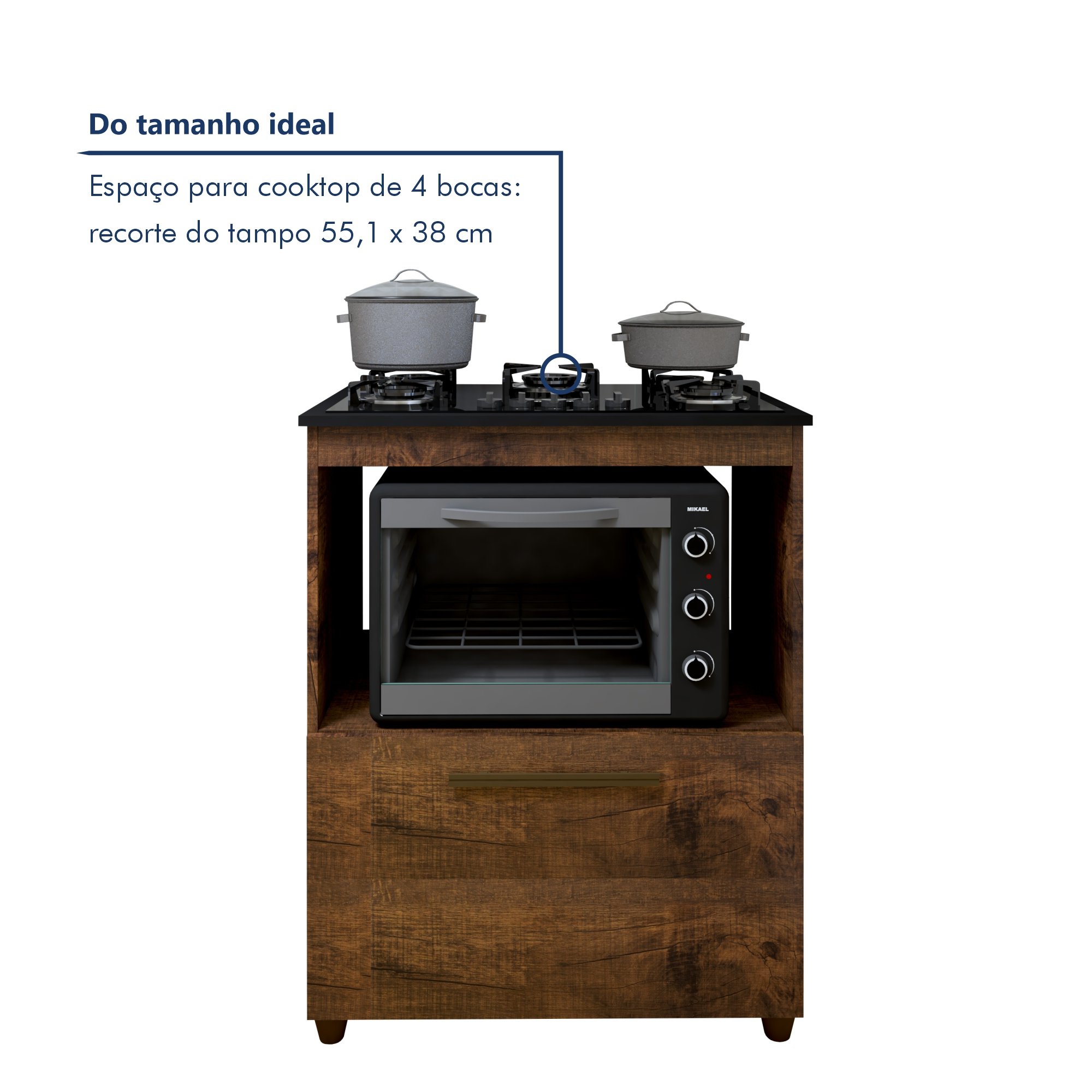 Balcão para Cooktop e Forno 1 Gaveta Smart Espresso Móveis - 6