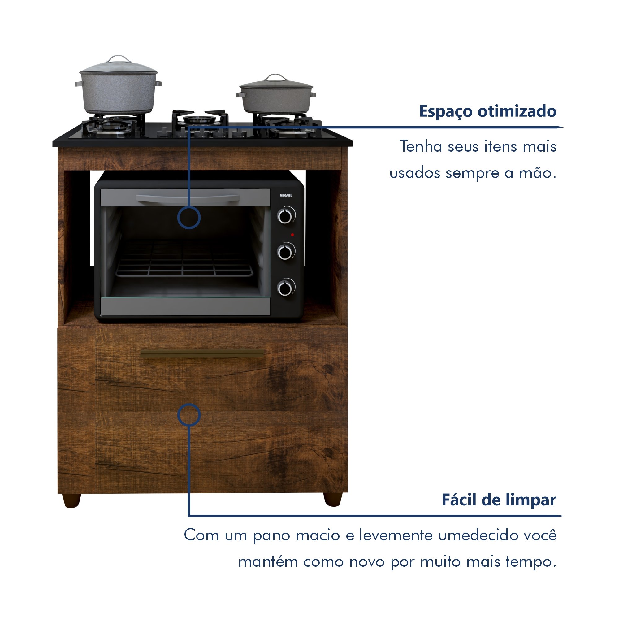 Balcão para Cooktop e Forno 1 Gaveta Smart Espresso Móveis - 4