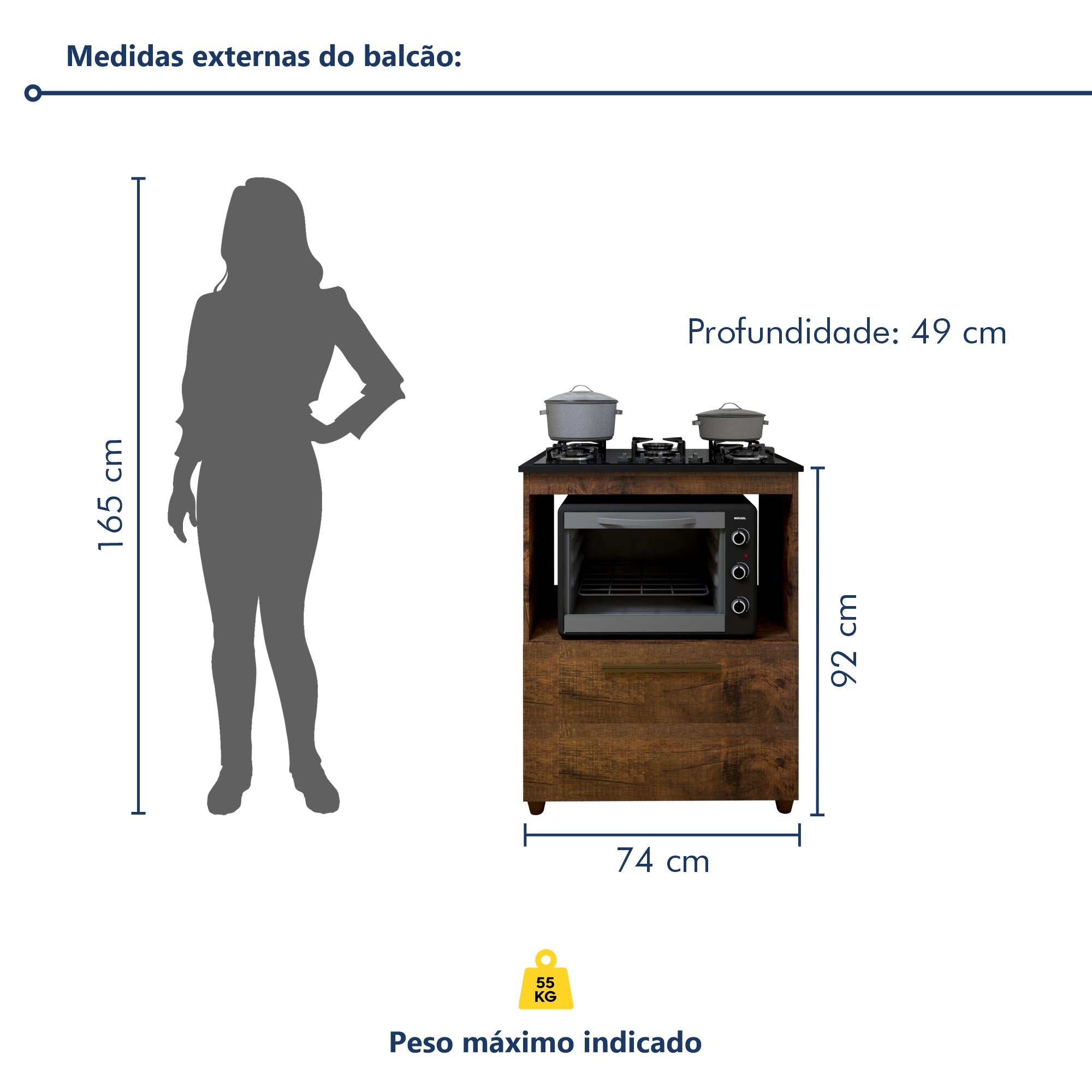 Balcão para Cooktop e Forno 1 Gaveta Smart Espresso Móveis - 8