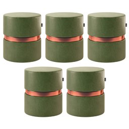 Kit 05 Puffs Bancos Decorativos Redondo Porto 49x43cm Corano Verde - Desk Design - 1