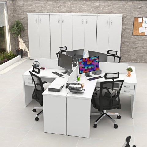 Estação Trabalho Ilha de Canto em L 120x60cm com Gavetas Netmobil - Branco