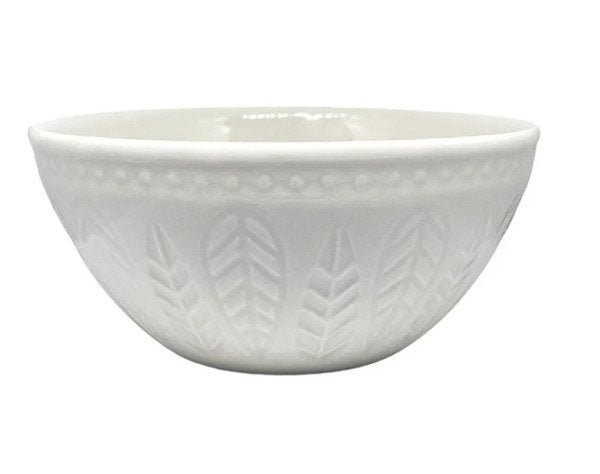Bowl Tigela Cumbuca Cerâmica Branco Relieve Folhas 550ml Yoi