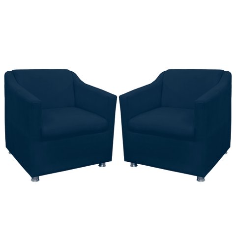 Kit 02 Poltronas Decorativa Tilla Pés Cromados Suede Bege - DS Estofados Azul Marinho