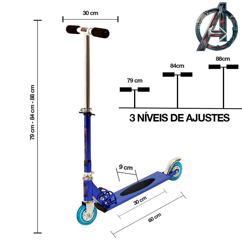 Patinete Avengers Duas Rodas Infantil Azul De Alumínio - 4