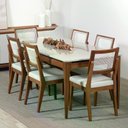 Ver imagem 1 de Conjunto de Jantar Mesa com Vidro Addar 6 Cadeiras Saga - Natural C/ Cru