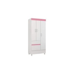 Guarda Roupa Solteiro 3 Portas 2 Gavetas 3 Prateleiras Branco/Rosa - 3 Guarda Roupa Solteiro 3 Portas 2 Gavetas 3 Prateleiras Branco/Rosa - 3