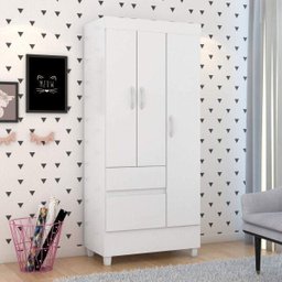 Guarda Roupa Solteiro 3 Portas 2 Gavetas 3 Prateleiras Branco/Rosa - 6 Guarda Roupa Solteiro 3 Portas 2 Gavetas 3 Prateleiras Branco/Rosa - 6