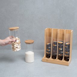 Kit com 2 potes de vidro com tampa de bambu 800ml e porta cápsulas de bambu - Oikos - 7