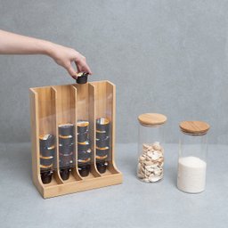 Kit com 2 potes de vidro com tampa de bambu 800ml e porta cápsulas de bambu - Oikos - 8