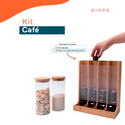 Kit com 2 potes de vidro com tampa de bambu 800ml e porta cápsulas de bambu - Oikos - 2