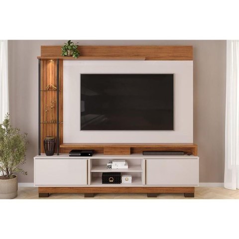 Estante P- Sala até 70 Polegadas Martino C- Prateleira Nichos e Pés 200x190cm Freijó-off White -
