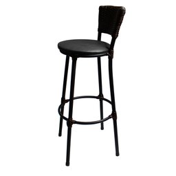 Banqueta Alta Bistro Cuba Aço Preto Junco Sintético Marrom Assento Preto - 3