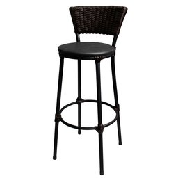 Banqueta Alta Bistro Cuba Aço Preto Junco Sintético Marrom Assento Preto - 2