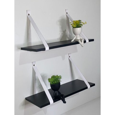 Kit 2 Prateleiras de Mdf Preto 50x20cm:branco
