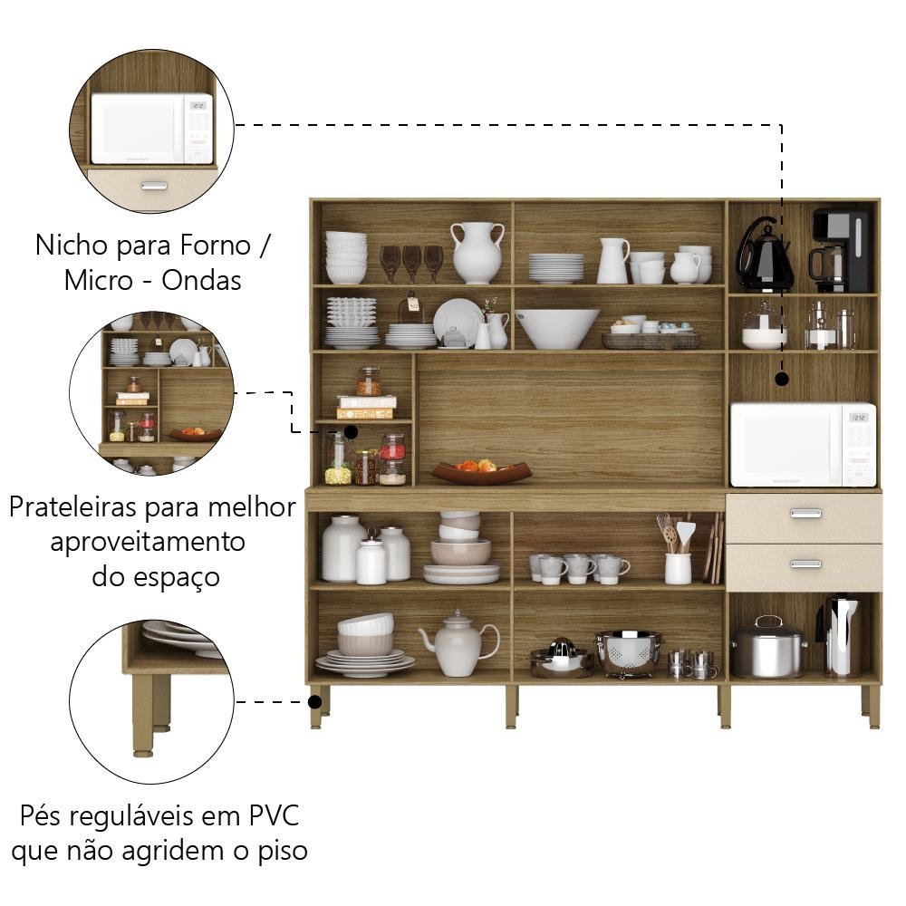 Armário de Cozinha Completa Compacta 10 Portas 2 Gavetas Freijó / Vanilla Intense Kits Paraná - 5