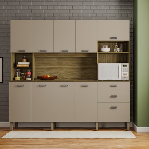 Armário de Cozinha Compacta 10 Portas 2 Gavetas Intense - Freijó/vanilla