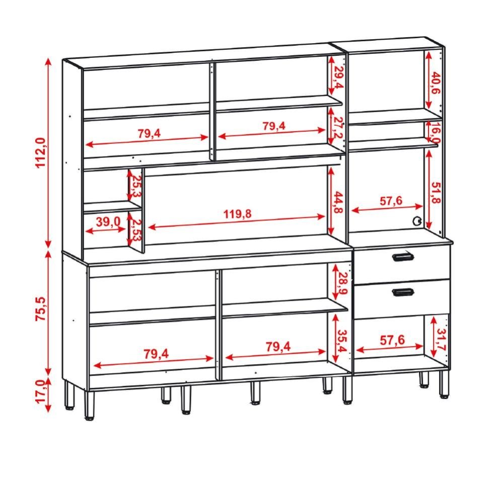 Armário de Cozinha Completa Compacta 10 Portas 2 Gavetas Freijó / Vanilla Intense Kits Paraná - 4