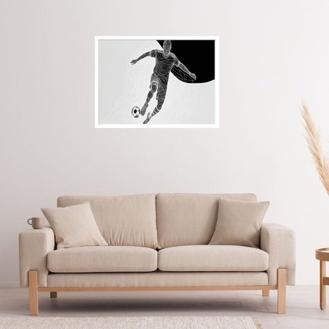 Quadro Decorativo Jogador Futebol Linhas - 50x70cm:moldura Branca