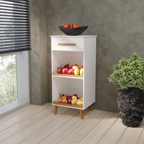 Balcão Fruteira Aparador com Gaveta para Bebedouro Malt. Pés Retrô Cor Branco Brilho Passe