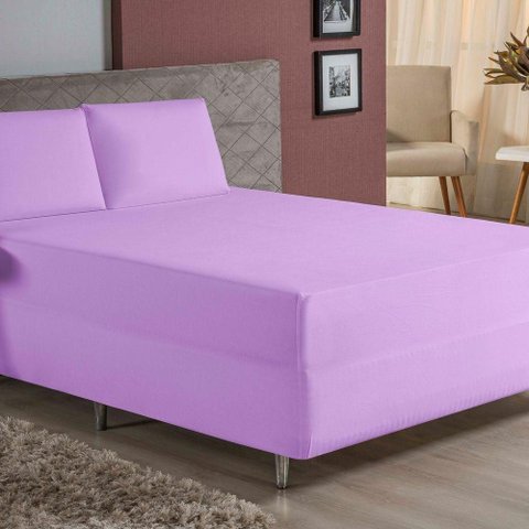 Jogo de Cama Casal Nobre 3 Peças Luva de Box 55cm de Altura Malha 100% Algodão - Lilás