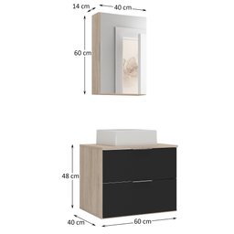 Conjunto Gabinete Banheiro Rubi 60cm - Gabinete + Cuba + Espelheira - Madeirado/preto - 6