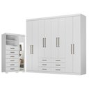 Ver imagem 1 de Guarda Roupa Casal 8 Portas 6 Gavetas Master e Cômoda Marabá com Espelho e Pés Branco Brilho - Santo