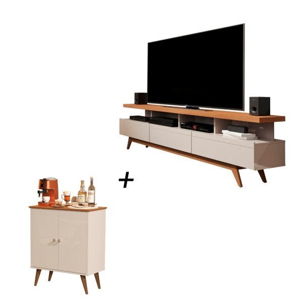 Combo Rack Vivare Wood + Aparador Buffet Royal 2 Portas:Off White/Nature - 1