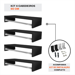 Kit 4 Cabideiros de Parede Arara Pendurar Roupas Cabides Mancebo Preto Closet Lavanderia Quarto Loja - 8