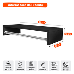 Kit 4 Cabideiros de Parede Arara Pendurar Roupas Cabides Mancebo Preto Closet Lavanderia Quarto Loja - 7