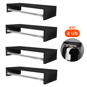 Kit 4 Cabideiros de Parede Arara Pendurar Roupas Cabides Mancebo Preto Closet Lavanderia Quarto Loja