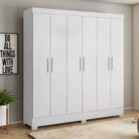 Guarda-Roupa Casal 6 Portas 3 Gavetas Prático Branco