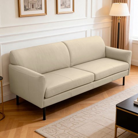 Sofá 2 Lugares para Sala Living Pés Industrial 177cm Nunno L06 Couro Bege Areia - Lyam Decor