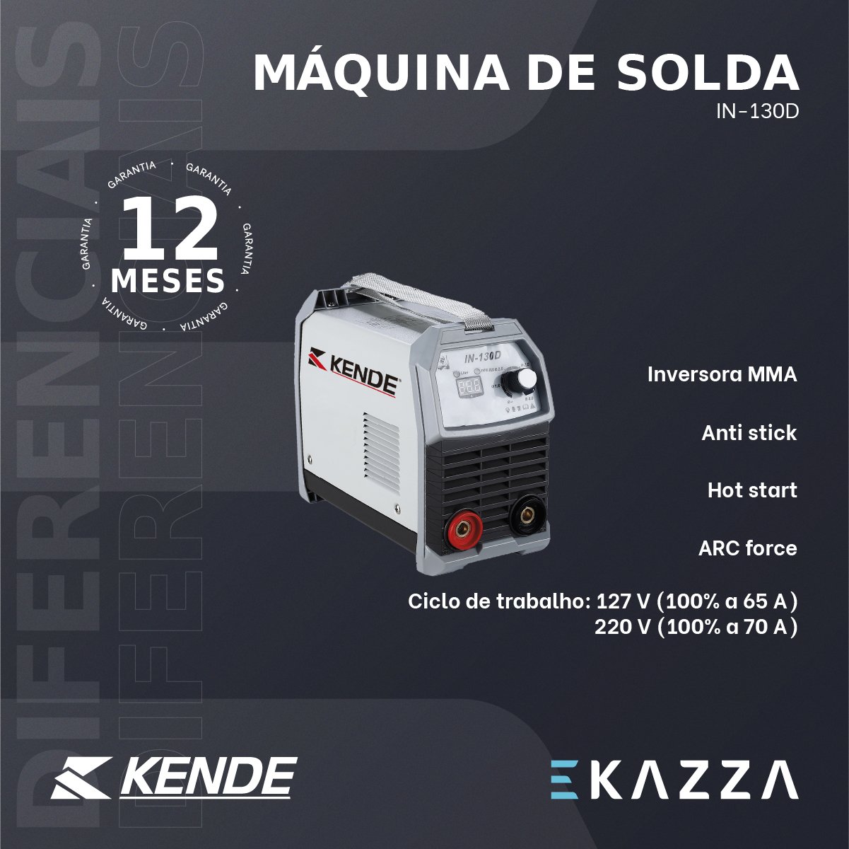 Máquina de Solda Inversora MMA IN-130D - KENDE - 3