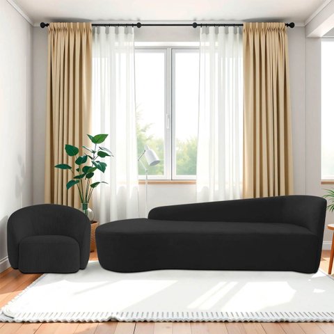 Kit Divã Recamier Orgânico França 220cm Lado Esquerdo e Poltrona Amore Bouclé