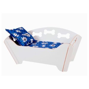 Cama Sofá Pet Caminha para Gatos e Cães Pequenos Mdf Branco:ossinho/estampa Azul