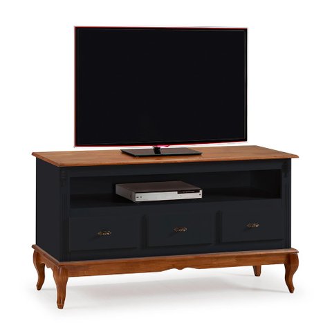 Rack para Sala com Pés Luis Xv 60501 Linz Móveis 3 Gavetas e Nicho - Preto/imbuia Glazer