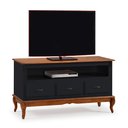 Ver imagem 1 de Rack para Sala com Pés Luis Xv 60501 Linz Móveis 3 Gavetas e Nicho - Preto/imbuia Glazer