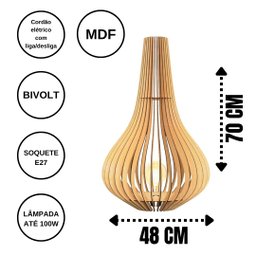 Abajur Grande de Chão PELICANO MDF Luminária - MDF CRU - 4