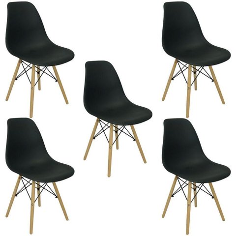 Kit 5 Cadeiras Charles Eames Eiffel Cozinha Jantar Pretas Preto