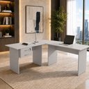 Ver imagem 1 de Escrivaninha em L Gaveteiro Suspenso Moderno 2 Gavetas MDF-MDP 120cm Cinza F5 Office