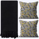 Ver imagem 1 de Kit 1 Manta para Sofá 2,40 X 1,80 + 2 Capas de Almofada Cor:preto-amarelo